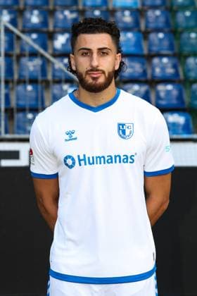 Belal Halbouni 1 FC Magdeburg,12 2 football Bundesliga portrait appointment 2023 2024 official photo appointment 1 FC Magdeburg in the MDCC Arena in Magdeburg portrait, portrait,single image,Germany, football, men,GER,20 07 2023 Christian Schroedter