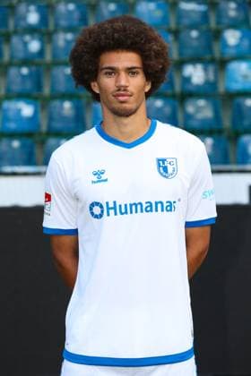 Jonah Fabisch 1 FC Magdeburg,16 2 football Bundesliga portrait appointment 2023 2024 official photo appointment 1 FC Magdeburg in the MDCC Arena in Magdeburg portrait, portrait,single picture,Germany, football, men,GER,20 07 2023 Christian Schroedter