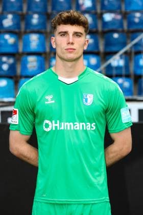 Goalkeeper Noah Kruth 1 FC Magdeburg,30 2 football Bundesliga portrait appointment 2023 2024 official photo appointment 1 FC Magdeburg in the MDCC Arena in Magdeburg portrait, portrait,single image,Germany, football, men,GER,20 07 2023 Christian Schroedter