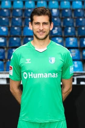 Goalkeeper Julian Pollersbeck 1 FC Magdeburg,42 2 football Bundesliga portrait appointment 2023 2024 official photo appointment 1 FC Magdeburg in the MDCC Arena in Magdeburg portrait, portrait,single image,Germany, football, men,GER,20 07 2023 Christian Schroedter