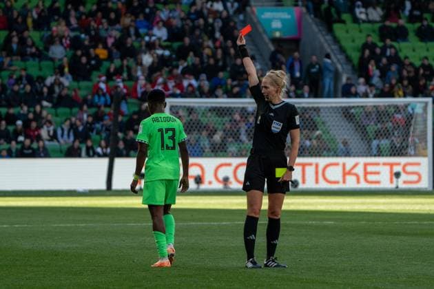 Melbourne, Australia, July 21st 2023: Deborah Abiodun (13 Nigeria) is shown a red card during the 2023 FIFA Womens World Cup football match between Nigeria and Canada at Melbourne Rectangular Stadium in Melbourne, Australia. (Noe Llamas SPP) Copyright: xNoexLlamasx xSPPx spp-en-NoLlSp-20230721-NOE01025