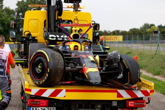 Damaged car of 11 Sergio Perez MEX, Oracle Red Bull Racing , F1 Grand Prix of Hungary at Hungaroring on July 21, 2023 in Budapest, Hungary Photo by HOCH ZWEI Budapest Hungary