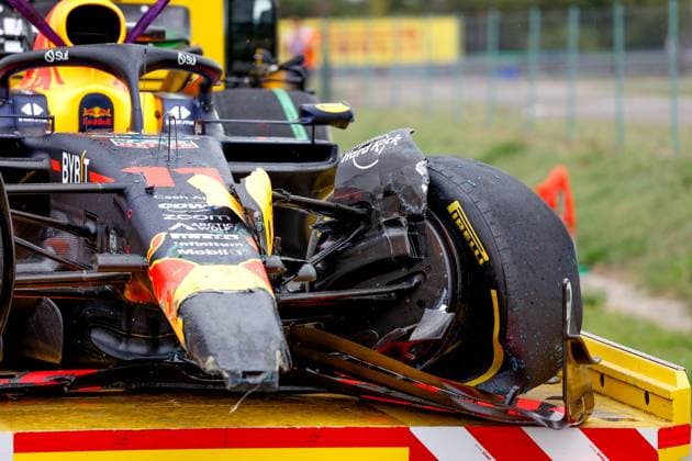 Damaged car of 11 Sergio Perez MEX, Oracle Red Bull Racing , F1 Grand Prix of Hungary at Hungaroring on July 21, 2023 in Budapest, Hungary Photo by HOCH ZWEI Budapest Hungary