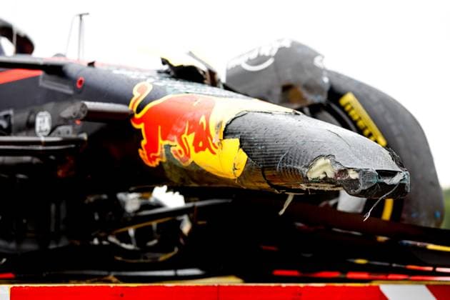 Damaged car of 11 Sergio Perez MEX, Oracle Red Bull Racing , F1 Grand Prix of Hungary at Hungaroring on July 21, 2023 in Budapest, Hungary Photo by HOCH ZWEI Budapest Hungary
