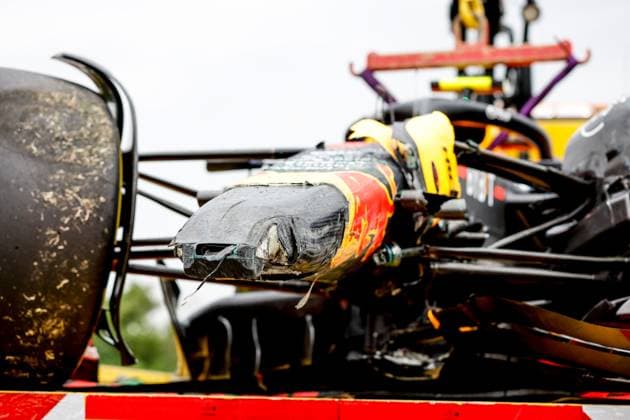 Damaged car of 11 Sergio Perez MEX, Oracle Red Bull Racing , F1 Grand Prix of Hungary at Hungaroring on July 21, 2023 in Budapest, Hungary Photo by HOCH ZWEI Budapest Hungary