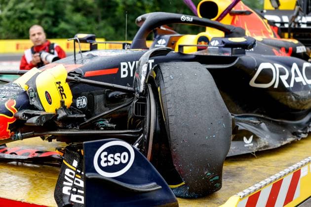 Damaged car of 11 Sergio Perez MEX, Oracle Red Bull Racing , F1 Grand Prix of Hungary at Hungaroring on July 21, 2023 in Budapest, Hungary Photo by HOCH ZWEI Budapest Hungary