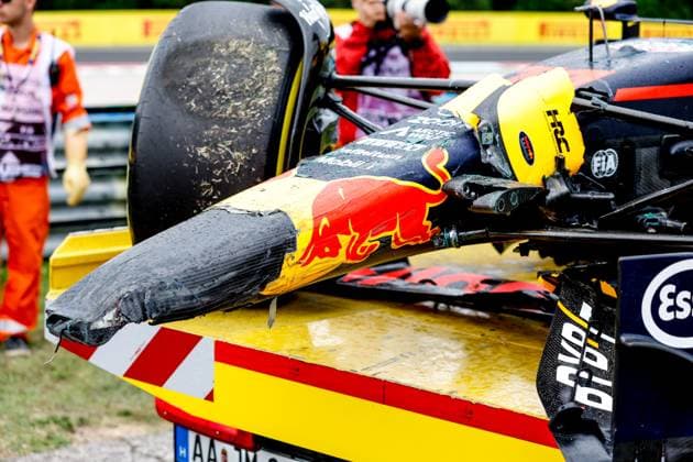 Damaged car of 11 Sergio Perez MEX, Oracle Red Bull Racing , F1 Grand Prix of Hungary at Hungaroring on July 21, 2023 in Budapest, Hungary Photo by HOCH ZWEI Budapest Hungary