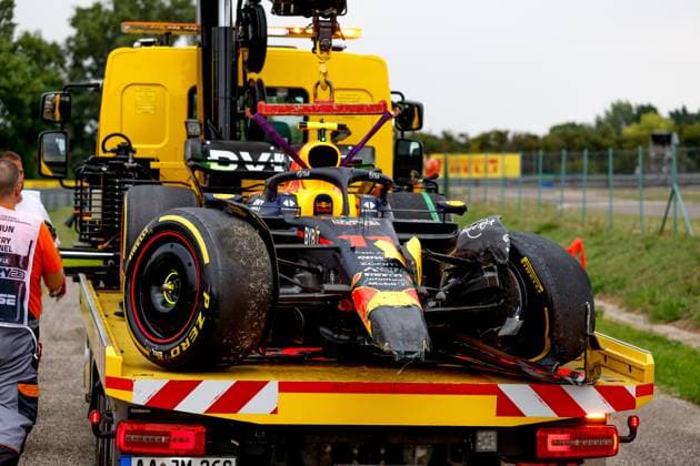 Damaged car of 11 Sergio Perez MEX, Oracle Red Bull Racing , F1 Grand Prix of Hungary at Hungaroring on July 21, 2023 in Budapest, Hungary Photo by HOCH ZWEI Budapest Hungary
