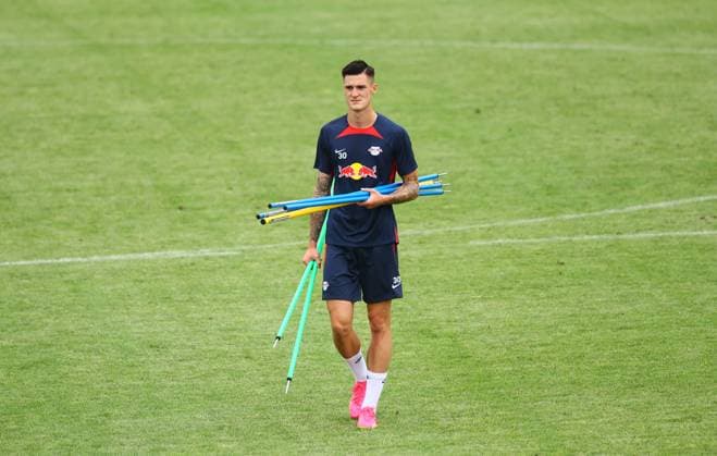 RB Leipzig Italy training camp Bruneck, 21 07 2023, Sportpark Reiperting Reischach, Football, RB Leipzig GER Bundesliga training camp in South Tyrol Italy , In picture Benjamin Sesko 30, RB Leipzig , Picture Point