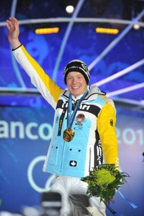 Olympic Winter games, Winterspiele,Spiele, Summer games - Medals Place - Whistler German gold medallist Felix Loch stands on the podium during the medal ceremony for the Luge Men s single event of the Vancouver 2010 XXI Olympics Winter Games at Whistler Medal Plaza venue in Whistler, Canada on February 15, 2010. Photo by Gouhier-Hahn-Nebinger ABACAPRESS.COM Whistler BC Canada  Copyright: xGouhier-Hahn-Nebinger ABACAx 219964_033 Gouhier-Hahn-Nebinger ABACAx 219964_033