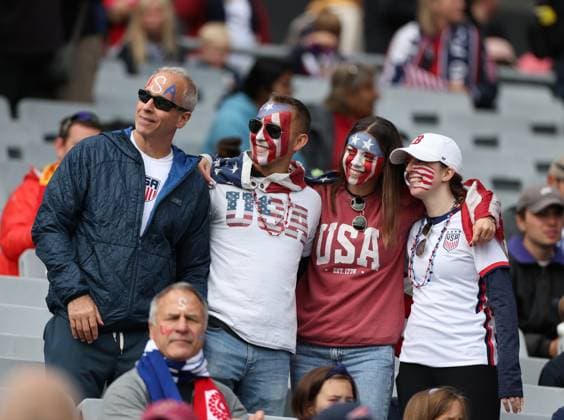 (230722) -- AUCKLAND, July 22, 2023 -- Fans of the United States pose before the group E match between the United States and Vietnam at the FIFA Women s World Cup in Auckland, New Zealand, July 22, 2023. ) (SP)NEW ZEALAND-AUCKLAND-2023 FIFA WOMEN S WORLD CUP-USA VS VIE QinxLang 