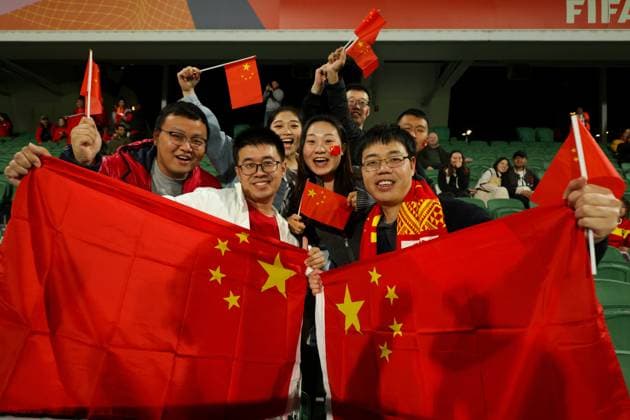 WWC23 DENMARK CHINA, China fans show their support ahead of the FIFA Women s World Cup 2023 soccer match between Denmark and China at Perth Rectangular Stadium in Perth, Saturday, July 22, 2023. ( NO ARCHIVING, EDITORIAL USE ONLY, NO USE IN BOOKS WITHOUT CONSENT PERTH WESTERN AUSTRALIA AUSTRALIA  Copyright: xRICHARDxWAINWRIGHTx 20230722001823022542 