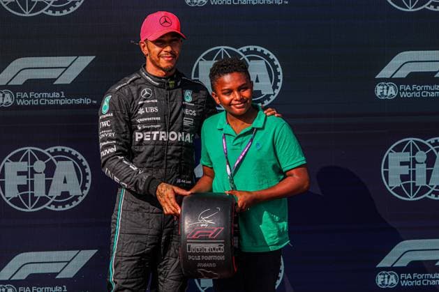 Formula 1 Championship - 2023 Formula 1 Qatar Airways Hungarian Grand Prix, Formula One World Championship, WM, Weltmeisterschaft - Free Practice and Qualify Lewis Hamilton (GBR) Mercedes W14 E Performance with Pole Position Trophy by Pirelli during 2023 Formula 1 Qatar Airways Hungarian Grand Prix, Formula One World Championship - Free Practice and Qualify, Formula 1 Championship in Mogyorod, Hungary, July 22 2023 Mogyorod Hungaroring Hungary Copyright: xAlessioxDexMarcox xLiveMediax LPS_1004601