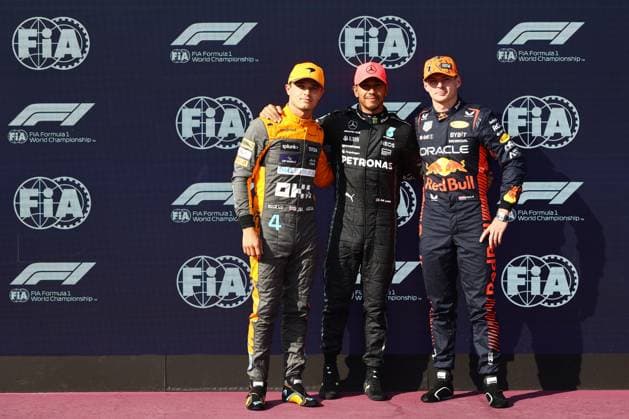 F1 Hungarian Grand Prix 2023 Qualifying Lando Norris of McLaren, Lewis Hamilton of Mercedes and Max Verstappen of Red Bull Racing after qualifying ahead of the Formula 1 Hungarian Grand Prix at Hungaroring in Budapest, Hungary on July 22, 2023. Budapest Hungary  Copyright: xJakubxPorzyckix originalFilename:porzycki-f1hungar230722_npLuM.jpg