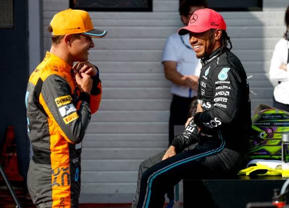 4 Lando Norris GBR, McLaren F1 Team , 44 Lewis Hamilton GBR, Mercedes AMG Petronas F1 Team , F1 Grand Prix of Hungary at Hungaroring on July 22, 2023 in Budapest, Hungary Photo by HOCH ZWEI Budapest Hungary