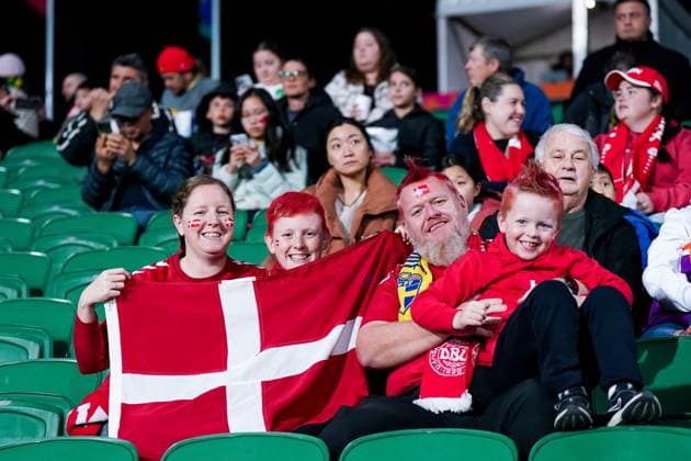 Perth, Austalia, July 22nd 2023: Fans of Denmark during the FIFA Womens World Cup 2023 Group D football match between Denmark and China at Perth Rectangular Stadium in Perth, Australia. (Daniela Porcelli SPP)  Copyright: xDanielaxPorcellix xSPPx spp-en-DaPoSp-20230722-DP109394