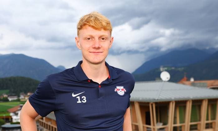 RB Leipzig Nicolas Seiwald Bruneck, 23 07 2023, Falkensteiner Hotel Kronplatz, RB Teamhotel , RB Leipzig GER training camp in South Tyrol Italy , In picture Nicolas Seiwald RB Leipzig , Presentation PK , Picture Point