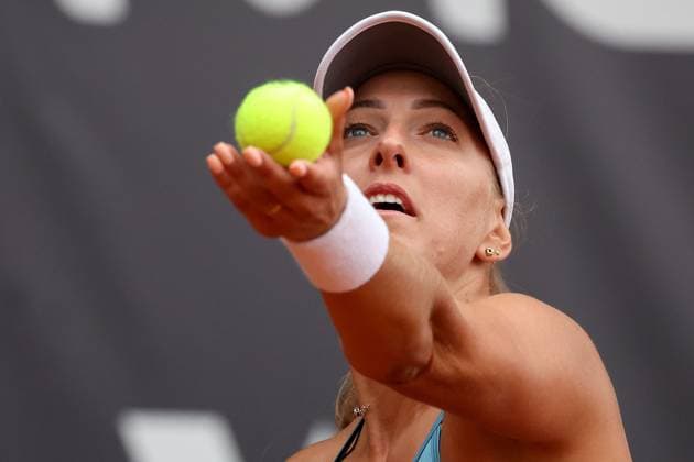 Darmstadt 23 July 2023 47 International Womens ITF W25 Singles Tennis Tournament Final Tena LUKAS CRO Lola RADIVOJEVIC SRB v l , Tena LUKAS CRO makes a serve Copyright: JoaquimxFerreira