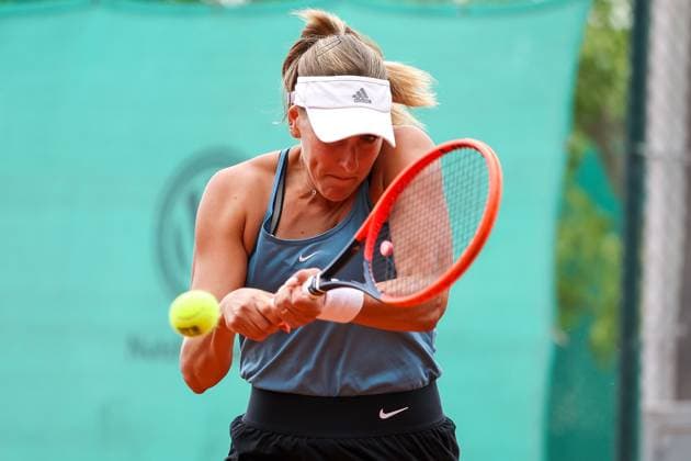 Darmstadt 23 July 2023 47 International Womens ITF W25 Singles Tennis Tournament Final Tena LUKAS CRO Lola RADIVOJEVIC SRB v l , Tena LUKAS CRO Plays a Backhand Copyright: JoaquimxFerreira