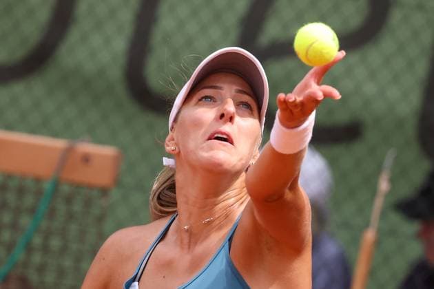 Darmstadt 23 July 2023 47 International Womens ITF W25 Singles Tennis Tournament Final Tena LUKAS CRO Lola RADIVOJEVIC SRB v l , Tena LUKAS CRO makes a serve Copyright: JoaquimxFerreira