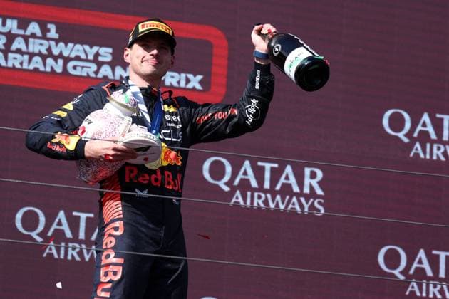 F1 Gran Prix of Hungary Max Verstappen of Red Bull Racing celebrates on the podium at the end of the F1 Grand Prix of Hungary at Hungaroring on July 23, 2023 Mogyorod, Hungary. Mogyorod Hungaroring Hungary Copyright: xMarcoxCanonierox