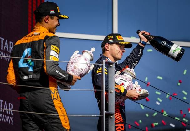 BUDAPEST - Max Verstappen (Red Bull Racing) on the podium after winning the Hungarian Grand Prix at the Hungaroring. ANP REMKO DE WAAL F1 Grand Prix of Hungary 2023 xVIxANPxSportx xxANPxIVx 474126287 originalFilename: 474126287.jpg