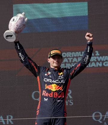 Formula 1 Grand Prix Hungarian Grand Prix 2023 23 07 2023, Hungaroring, Budapest, Formula 1 Grand Prix Hungarian Grand Prix 2023 , in picture winner Max Verstappen NLD , Oracle Red Bull Racing, 2 place for Lando Norris GBR , McLaren F1 Team, 3 place for Sergio Perez MEX , Oracle Red Bull Racing nordphotoxGmbHx xBratic nph00250
