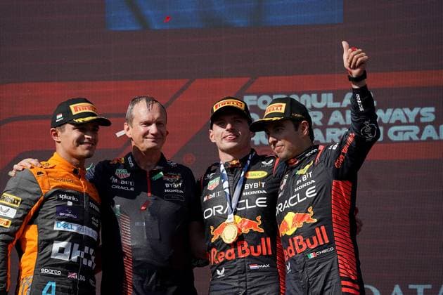23 07 2023, Hungaroring, Budapest, Formula 1 Grand Prix Hungarian Grand Prix 2023 , in picture winner Max Verstappen NLD , Oracle Red Bull Racing, 2 place for Lando Norris GBR , McLaren F1 Team, 3 place for Sergio Perez MEX , Oracle Red Bull Racing Budapest Hungaroring Tirol Hungary  eu-images-506