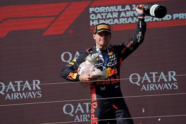 Formula 1 Grand Prix Hungarian Grand Prix 2023 23 07 2023, Hungaroring, Budapest, Formula 1 Grand Prix Hungarian Grand Prix 2023 , in picture winner Max Verstappen NLD , Oracle Red Bull Racing, 2 place for Lando Norris GBR , McLaren F1 Team, 3 place for Sergio Perez MEX , Oracle Red Bull Racing nordphotoxGmbHx xBratic nph00250
