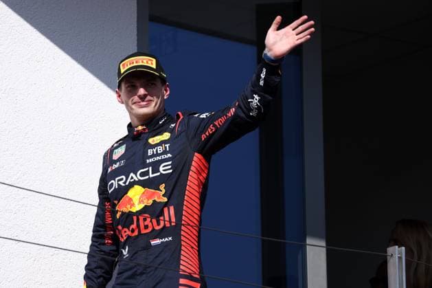 F1 Gran Prix of Hungary Max Verstappen of Red Bull Racing celebrates on the podium at the end of the F1 Grand Prix of Hungary at Hungaroring on July 23, 2023 Mogyorod, Hungary. Mogyorod Hungaroring Hungary Copyright: xMarcoxCanonierox