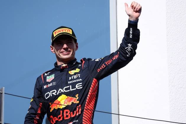 F1 Gran Prix of Hungary Max Verstappen of Red Bull Racing celebrates on the podium at the end of the F1 Grand Prix of Hungary at Hungaroring on July 23, 2023 Mogyorod, Hungary. Mogyorod Hungaroring Hungary Copyright: xMarcoxCanonierox