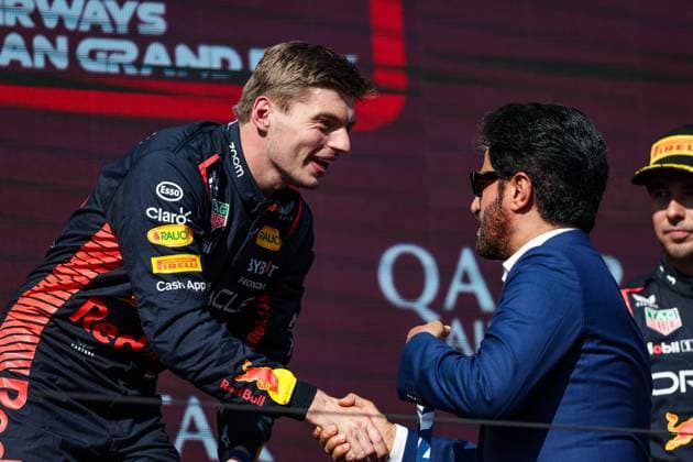 VERSTAPPEN Max (ned), Red Bull Racing RB19, BEN SULAYEM Mohammed (uae), President of the FIA, portrait podium during the 2023 Formula 1 Qatar Airways Hungarian Grand Prix, 11th round of the 2023 Formula One World Championship, WM, Weltmeisterschaft from July 21 to 23, 2023 on the Hungaroring, in Mogyorod, Hungary - F1 - HUNGARIAN GRAND PRIX 2023 - RACE DPPI Panoramic 00123027_G0OD2184