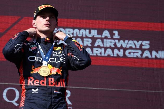 F1 Gran Prix of Hungary Max Verstappen of Red Bull Racing on the podium at the end of the F1 Grand Prix of Hungary at Hungaroring on July 23, 2023 Mogyorod, Hungary. Mogyorod Hungaroring Hungary Copyright: xMarcoxCanonierox