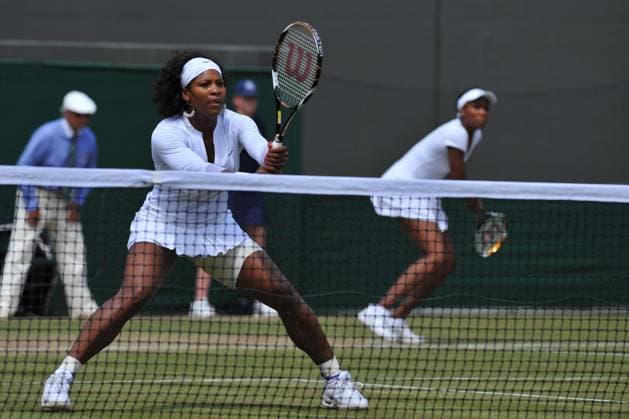Serena and Venus Williams during their semi-finals doubles at the Wimbledon - Day Eleven USA s Serena and Venus Williams during their semi-finals doubles match against France s Nathalie Dechy and Australia s Casey Dellacqua at the Wimbledon tennis championships in London, UK on July 4, 2008. Photo by Corinne Dubreuil Cameleon ABACAPRESS.COM London -  Copyright: xDubreuilxCorinne ABACAx 157542_07 DubreuilxCorinne ABACAx 157542_07