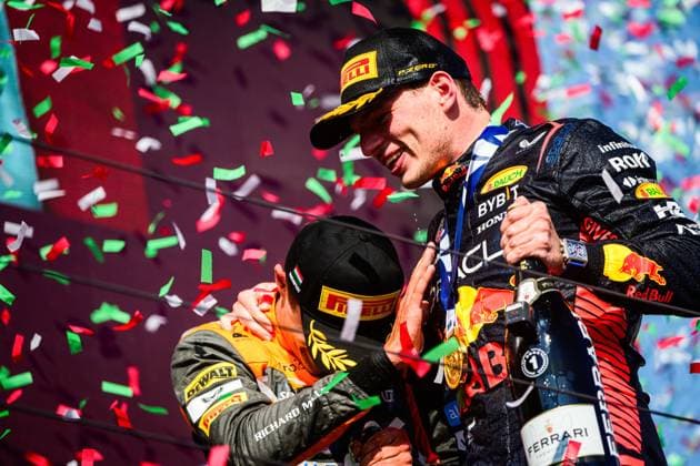 July 23, 2023, Budapest, Hungary: McLaren F1 Team s British driver Lando Norris (L) and Oracle Red Bull Racing s Dutch driver Max Verstappen seen after the Hungarian F1 Grand Prix race at the Hungaroring, near Budapest. Budapest Hungary - ZUMAs197 20230723_zaa_s197_255 Copyright: xJurexMakovecx