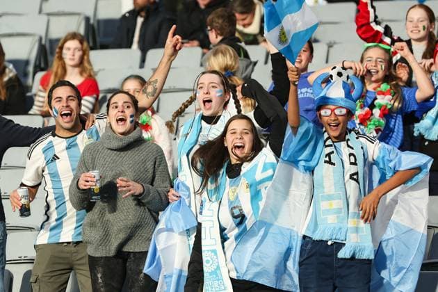 24th July 2023: Eden Park, Auckland, New Zealand: Argentina fans and supporters. Italy versus Argentina, Group Stage - Group G 2023 FIFA Women& x2019;s Football World Cup match at Eden Park, Auckland, New Zealand  ActionPlus12534953 BrettxPhibbs