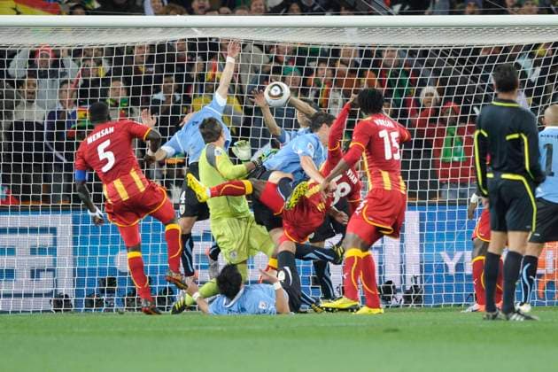 FIFA Soccer World Cup 2010 Uruguay s Luis Suarez gets a red card and a penalty against his team for stopping the ball with hand during the 2010 FIFA World Cup, WM, Weltmeisterschaft, Fussball South Africa, Quarter Final, Soccer match, Ghana vs Uruguay at Soccer City football stadium in Johannesburg, South Africa on July 2nd, 2010. Uruguay won 1-1 (4p to 2). Photo by Henri Szwarc ABACAPRESS.COM Johannesburg South Africa  Copyright: xSzwarcxHenri ABACAx 236851_023 SzwarcxHenri ABACAx 236851_023