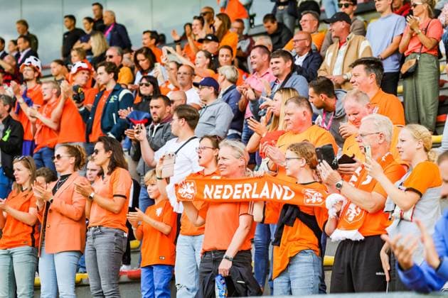 TUBIZE, 24-07-2023 ,Leburton Stadium, UEFA Under-19 Championship Group A, Netherlands - Germany u19 (women) , season 2022 2023, during the match Netherlands - Germany u19 (women) fans in the stands of the stadium Netherlands - Germany u19 (women)  x21746317x Copyright:
