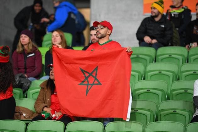 July 24, 2023, Melbourne, Australia: Moroccan fan is seen with a national flag during the FIFA Women s World Cup 2023 match between Germany and Morocco at the Melbourne Rectangular Stadium. .Final score Germany 6:0 Morocco Melbourne Australia - ZUMAs197 20230724_zaa_s197_059 Copyright: xAlexanderxBogatyrevx
