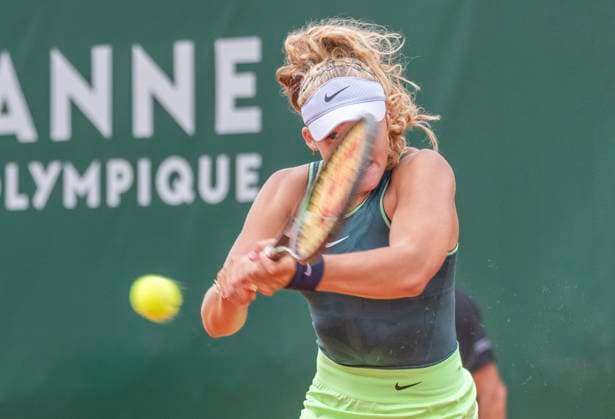July 24, 2023, Lausanne, Vaud, Switzerland: Lausanne Switzerland, 07 24 2023: Mirra Andreeva of Russia return during 16th final of Ladies Open Lausanne 2023. Ladies Open Lausanne 2023 took place tennis club of Lausanne, the Olympic capital Lausanne Switzerland - ZUMAd206 20230724_zip_d206_041 Copyright: xEricxDubostx
