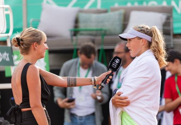 24 07 2023, Lausanne, Tennis Club Stade Lausanne, Ladies Open Lausanne Mirra Andreeva Dajana Yastremska, Mirra Andreeva giving an interview Lausanne Tennis Club Stade Lausanne Vaud Switzerland  Copyright: xJustPictures.ch MayaxCretegnyx