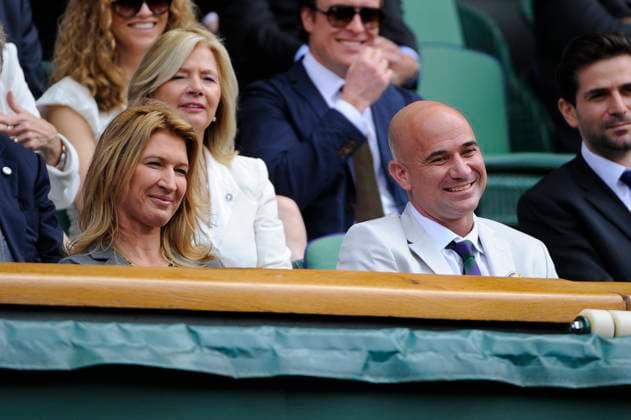 2012 Wimbledon Championships - Celebs Formers tennis champions Andre Agassi and his wife Steffi Graf attend the quarter final round match of the Men 2012 Wimbledon Championships in Wimbledon, UK on July 4rdth, 2012. Photo by Corinne Dubreuil ABACAPRESS.COM London Wimbledon United Kingdom  Copyright: xDubreuilxCorinne ABACAx 326522_006 DubreuilxCorinne ABACAx 326522_006