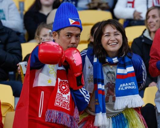 Wellington, New Zealand, 25 July 2023: Philippine fans getting ready for the game. New Zealand vs Philippines. FIFA World Cup, WM, Weltmeisterschaft, Fussball Group A. Wellington. New Zealand. (Joe Serci SPP)  Copyright: xJoexSercix xSPPx spp-en-JoSeSp-Joe Serci SPP - New Zealand vs Philippines-12