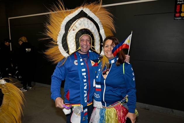 25th July 2023: Wellington, New Zealand: Philippines fans in national dress show their support before the FIFA Women& x2019;s World Cup Group A - New Zealand versus Philippines at Wellington Regional Stadium, Wellington, New Zealand  ActionPlus12535215 MasanorixUdagawa