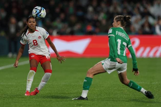 WWC23 CANADA IRELAND, Jayde Riviere of Canada during the FIFA Women s World Cup match between Canada and Republic of Ireland at the Perth Rectangular Stadium in Perth, Wednesday, July 26, 2023. ( NO ARCHIVING, EDITORIAL USE ONLY, NO USE IN BOOKS WITHOUT CONSENT PERTH WESTERN AUSTRALIA AUSTRALIA  Copyright: xRICHARDxWAINWRIGHTx 20230726001824427387