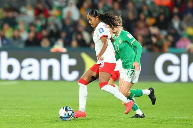 July 26, 2023, Perth, WESTERN AUSTRALIA, Australia: Jayde Riviere of Canada takes control of the ball against Ireland during the Group B match at the FIFA Women s World Cup in Perth, Australia, Wednesday, July 26, 2023. Canada News - July 26, 2023  - ZUMAc35_ 20230726_zaf_c35_012 Copyright: xJamesxWorsfoldx