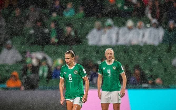 2023 FIFA Women s World Cup Group B, Perth Rectangular Stadium, Perth, Australia 26 7 2023 Canada vs Republic of Ireland WNT Ireland™s Ruesha Littlejohn and Louise Quinn dejected after Canada scored their first goal from an own goal Ruesha Littlejohn and Louise Quinn dejected after Canada scored their first goal from an own goal 26 7 2023  Copyright: x INPHO RyanxByrnex RB1_7605