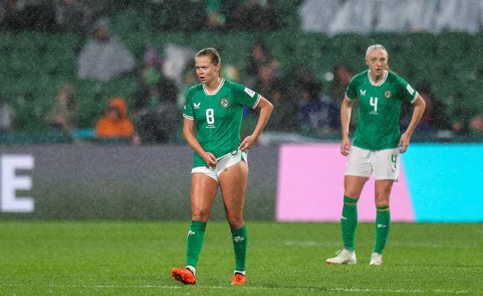 2023 FIFA Women s World Cup Group B, Perth Rectangular Stadium, Perth, Australia 26 7 2023 Canada vs Republic of Ireland WNT Ireland™s Ruesha Littlejohn and Louise Quinn dejected after Canada scored their first goal from an own goal Ruesha Littlejohn and Louise Quinn dejected after Canada scored their first goal from an own goal 26 7 2023  Copyright: x INPHO RyanxByrnex RB1_7611