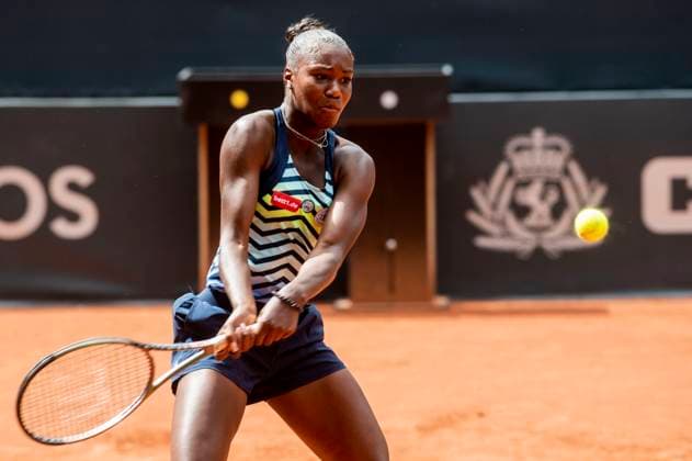 26 7 2023, GER, tennis, women, Hamburg European Open 2023, WTA, doubles, 2 round, Storm Hunter Australia Noma Noha Akugue Germany Noma Noha Akugue Germany plays the ball Hamburg Rothenbaum Stadium Hamburg Germany