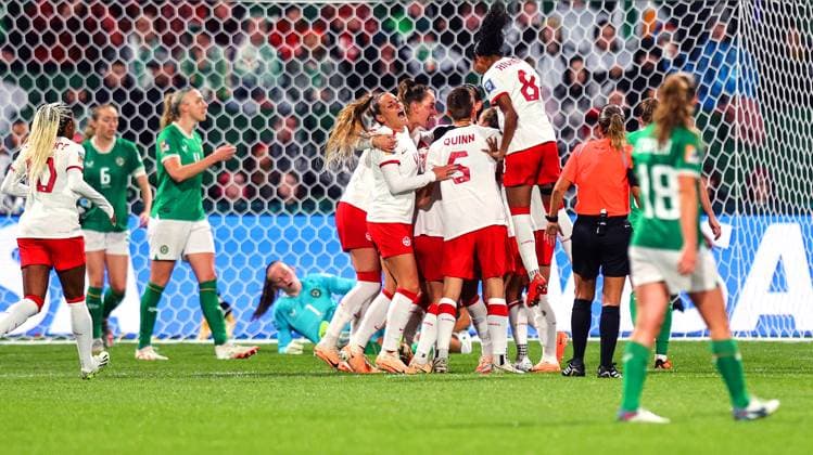 2023 FIFA Women s World Cup Group B, Perth Rectangular Stadium, Perth, Australia 26 7 2023 Canada vs Republic of Ireland WNT Canada™s Adriana Leon celebrates scoring their second goal with teammates Adriana Leon celebrates scoring their second goal with teammates 26 7 2023  Copyright: x INPHO RyanxByrnex RB1_8115